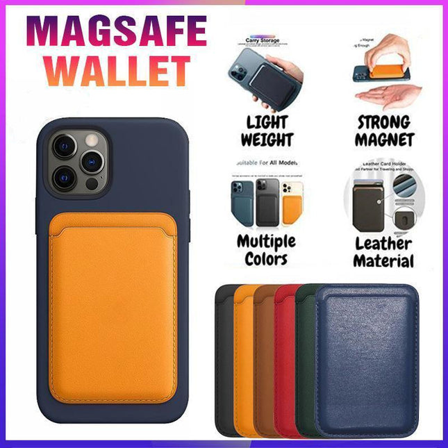 Leather Card Holder Wallet Pocket for iPhone 14 13 Pro Max with Snap-On Attachment - Red.