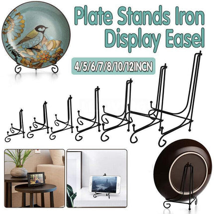 Plate Stands Iron Display Easel Photo Picture Bowl Dish Book Holder Frame Black - 7 Inch.