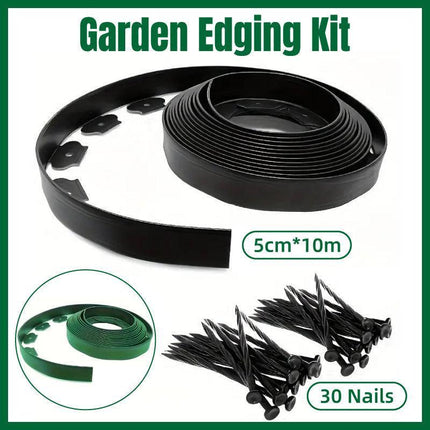 L Shaped Garden Edging Border Landscape Grass Lawn Stone Edge Fence Strip - Black.