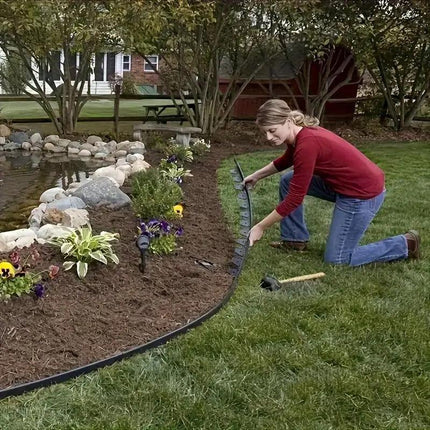 L Shaped Garden Edging Border Landscape Grass Lawn Stone Edge Fence Strip - Black.