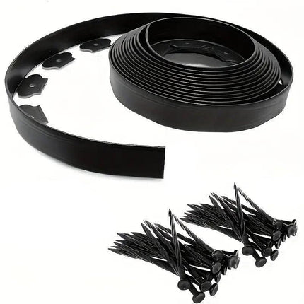 L Shaped Garden Edging Border Landscape Grass Lawn Stone Edge Fence Strip - Black.