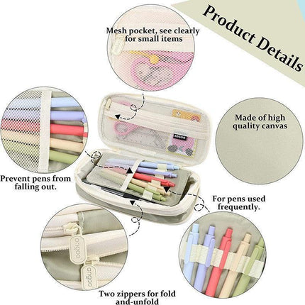Zipper Pencil Case Pen Bag Organizer School Office Cosmetic Stationery Storage - Beige-Purple.