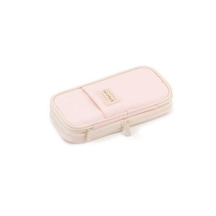 Zipper Pencil Case Pen Bag Organizer School Office Cosmetic Stationery Storage - Beige-Purple.