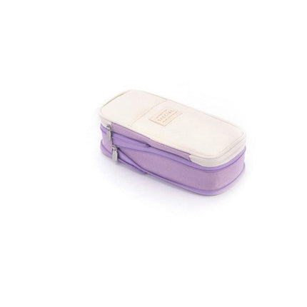 Zipper Pencil Case Pen Bag Organizer School Office Cosmetic Stationery Storage - Beige-Purple.