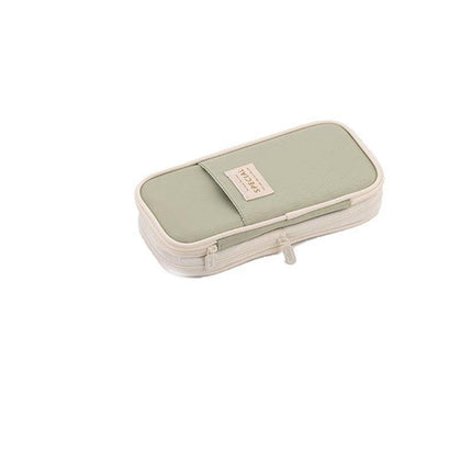 Zipper Pencil Case Pen Bag Organizer School Office Cosmetic Stationery Storage - Beige-Dark Blue.