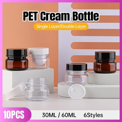 10pcs PET Plastic Cosmetic Bottles Refillable Travel Face Cream Containers - 30ml-Brown+Black-Double.