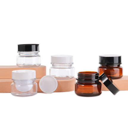10pcs PET Plastic Cosmetic Bottles Refillable Travel Face Cream Containers - 30ml-Brown+Black-Double.