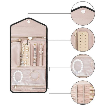 Periea Travel Jewellery Roll -Jewellery Travel Pouch Portable Case Box Organiser - Black.
