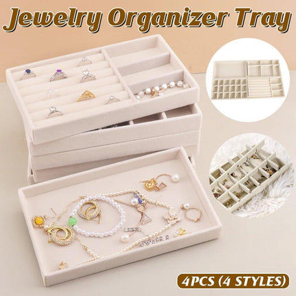 4PCS Flannel Jewelry Storage Trays Necklace Ring Earrings Organizer.