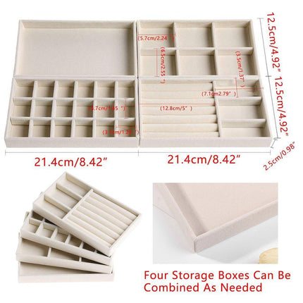 4PCS Flannel Jewelry Storage Trays Necklace Ring Earrings Organizer.