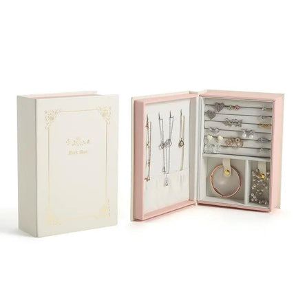 Creative PU Leather Jewelry Box Book Earrings Rings Necklace Organizer Holder - Green.