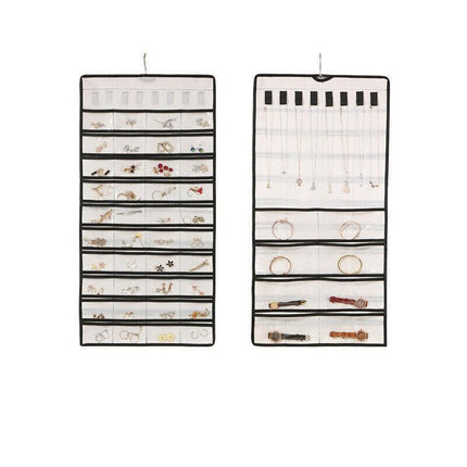 48 Pockets Jewelry Hanging Storage Organizer Holder Earring Display Pouch Bag - Beige.