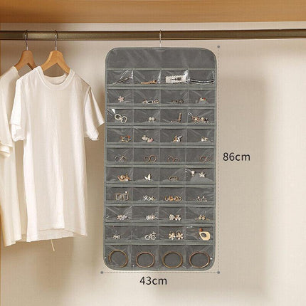 48 Pockets Jewelry Hanging Storage Organizer Holder Earring Display Pouch Bag - Grey.