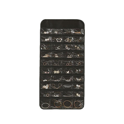 80 Pockets Jewelry Hanging Storage Organizer Holder Earring Display Pouch Bag - Beige.
