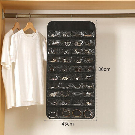80 Pockets Jewelry Hanging Storage Organizer Holder Earring Display Pouch Bag - Grey.