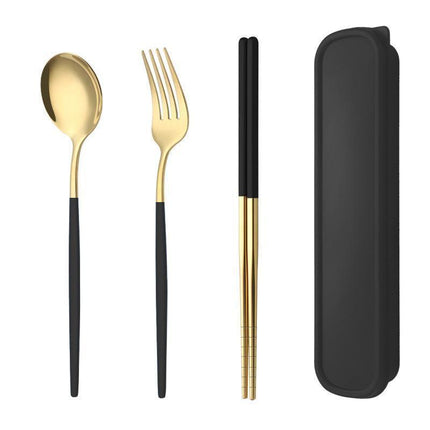 5PC Stainless Steel Portable Cutlery Set -  Fork Spoon for Travel & Picnic - Black.