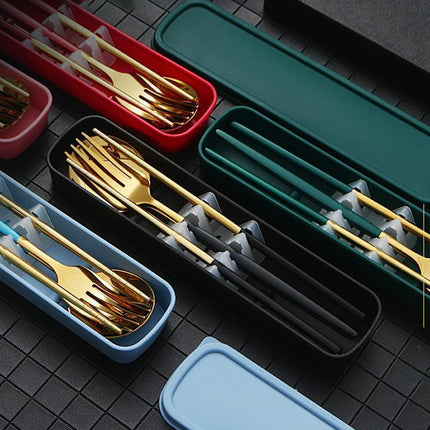 5PC Stainless Steel Portable Cutlery Set -  Fork Spoon for Travel & Picnic - Blue.