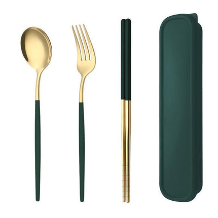 5PC Stainless Steel Portable Cutlery Set -  Fork Spoon for Travel & Picnic - Red.