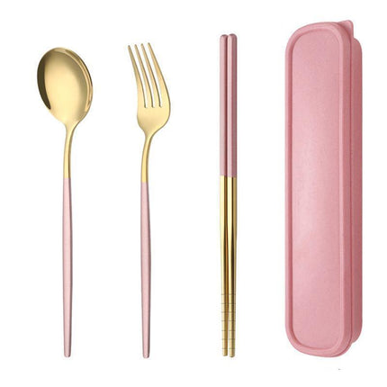 5PC Stainless Steel Portable Cutlery Set -  Fork Spoon for Travel & Picnic - Red.