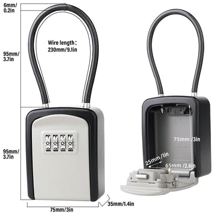 Portable Key Lock Box Hanging Combination Storage Organizer for Home Security - Black.