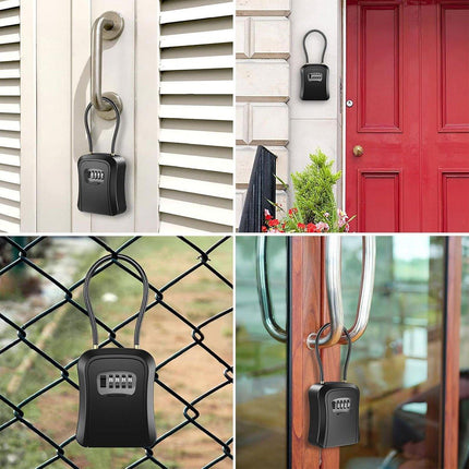 Portable Key Lock Box Hanging Combination Storage Organizer for Home Security - Black.
