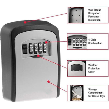 Combination Key Box with Combination Lock for Home Office Security Storage - Grey.