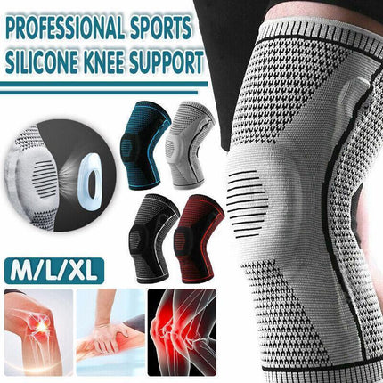 Red Knee Brace Knee Compression Sleeve Professional Sports Silicone Knee Support - L.