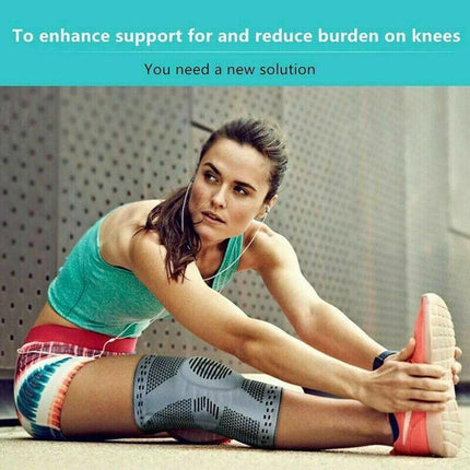 Red Knee Brace Knee Compression Sleeve Professional Sports Silicone Knee Support - L.