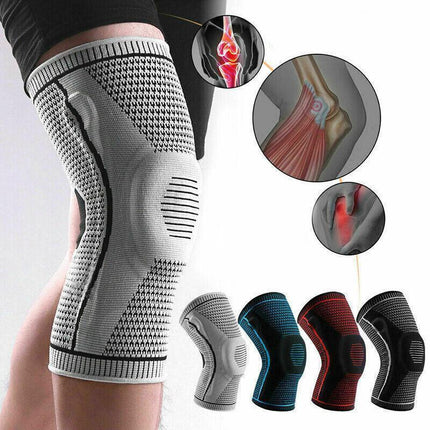 Red Knee Brace Knee Compression Sleeve Professional Sports Silicone Knee Support - L.