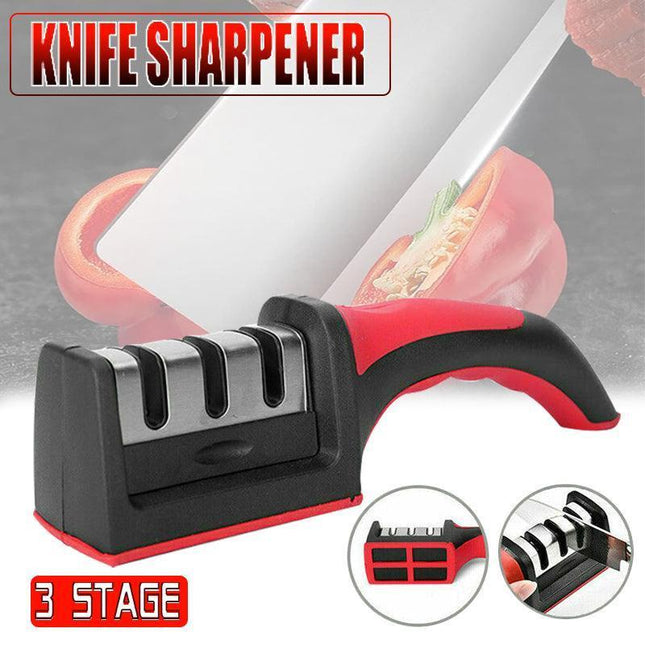 Au Knife Sharpener 3 Stage Kitchen Diamond Sharp Knives Scissor Sharpening Tool.