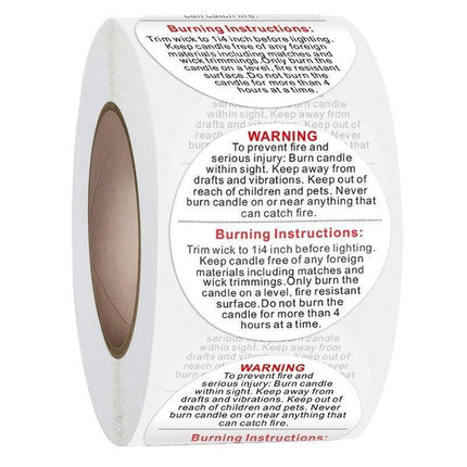 500PCS Candle Warning Labels Roll Round Stickers for Jars Wax Melts Containers.