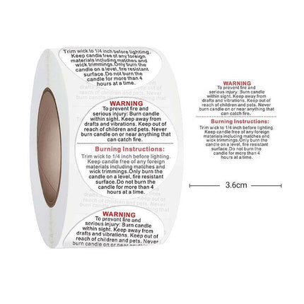500PCS Candle Warning Labels Roll Round Stickers for Jars Wax Melts Containers.