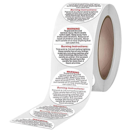 500PCS Candle Warning Labels Roll Round Stickers for Jars Wax Melts Containers.