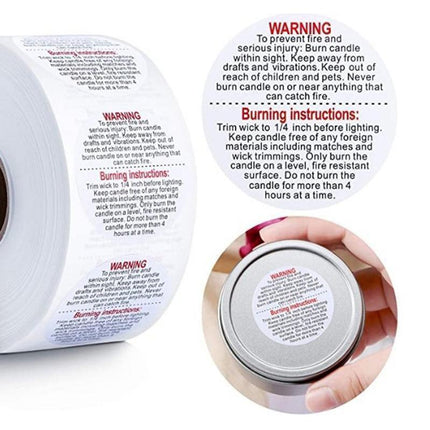 500PCS Candle Warning Labels Roll Round Stickers for Jars Wax Melts Containers.