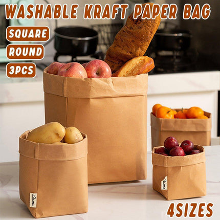 3pcs Washable Kraft Paper Storage Bag for Kitchen Desktop Refrigerator Organizer - M-Square.