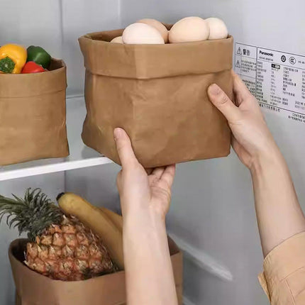 3pcs Washable Kraft Paper Storage Bag for Kitchen Desktop Refrigerator Organizer - XL-Square.