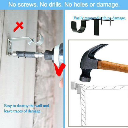 2X Bracket Hang Curtain Rod Holders Single Hook Tap Right Into Window Frame Rod.