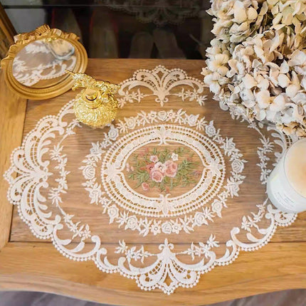 4 Pack Retro Lace Oval Placemats 31x42cm French Crochet Doilies 4 Colors Set - Sky Blue.