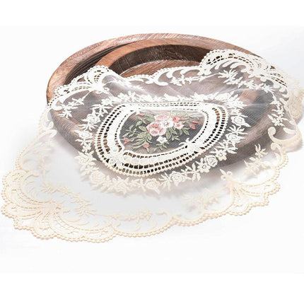 4 Pack Retro Lace Oval Placemats 31x42cm French Crochet Doilies 4 Colors Set - Sky Blue.