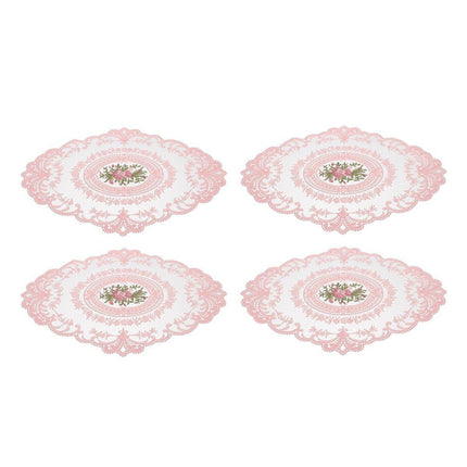 4 Pack Retro Lace Oval Placemats 31x42cm French Crochet Doilies 4 Colors Set - Sky Blue.