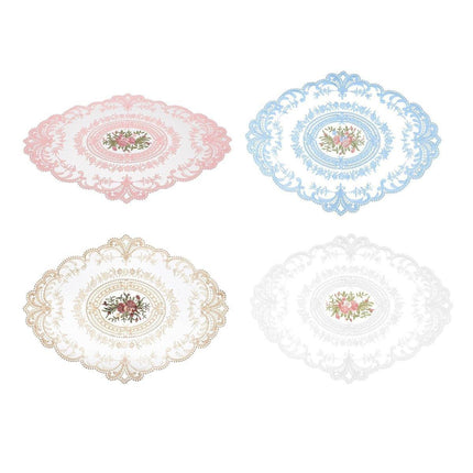 4 Pack Retro Lace Oval Placemats 31x42cm French Crochet Doilies 4 Colors Set - White.