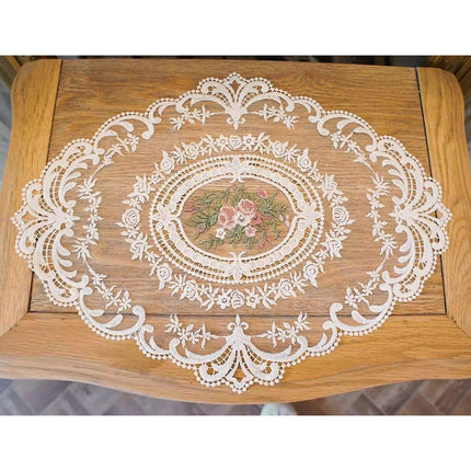 4 Pack Retro Lace Oval Placemats 31x42cm French Crochet Doilies 4 Colors Set - White.