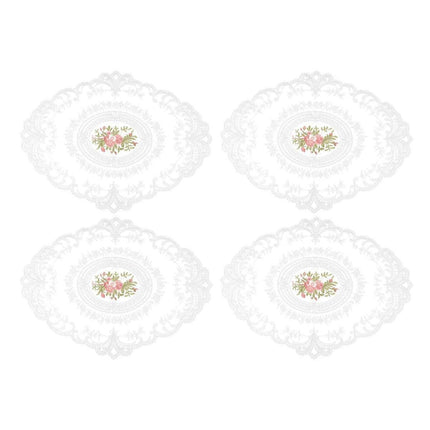 4 Pack Retro Lace Oval Placemats 31x42cm French Crochet Doilies 4 Colors Set - White.