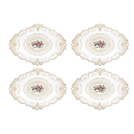 4 Pack Retro Lace Oval Placemats 31x42cm French Crochet Doilies 4 Colors Set - White.