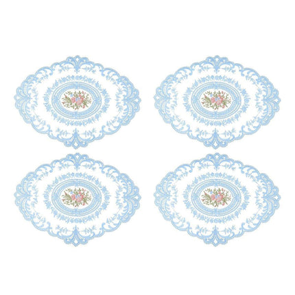 4 Pack Retro Lace Oval Placemats 31x42cm French Crochet Doilies 4 Colors Set - White.