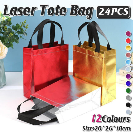 24pcs Laser Non Woven Gift Bags Tote Bags for Party Favor Wedding and Birthday - Rose Red.