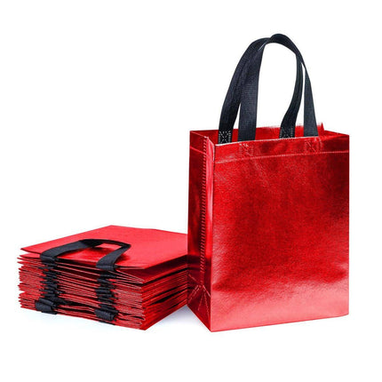 24pcs Laser Non Woven Gift Bags Tote Bags for Party Favor Wedding and Birthday - Rose Red.