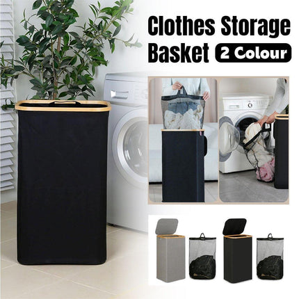 Bathroom Laundry Basket Large Clothes Hamper Dirty Laundry Storage Organizer - Black.