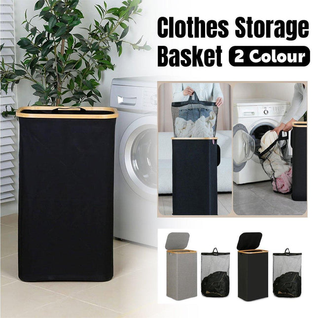 Bathroom Laundry Basket Large Clothes Hamper Dirty Laundry Storage Organizer - Black.