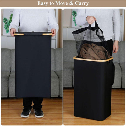 Bathroom Laundry Basket Large Clothes Hamper Dirty Laundry Storage Organizer - Black.